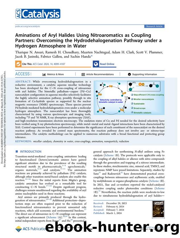 Aminations of Aryl Halides Using Nitroaromatics as Coupling Partners: Overcoming the Hydrodehalogenation Pathway under a Hydrogen Atmosphere in Water by unknow