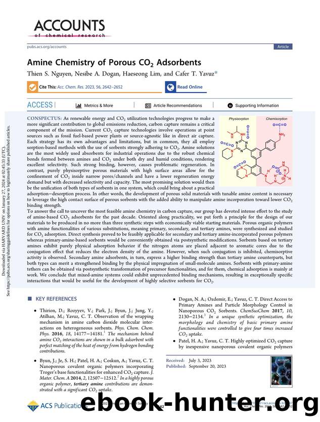Amine Chemistry of Porous CO2 Adsorbents by Thien S. Nguyen Nesibe A. Dogan Haeseong Lim & Cafer T. Yavuz