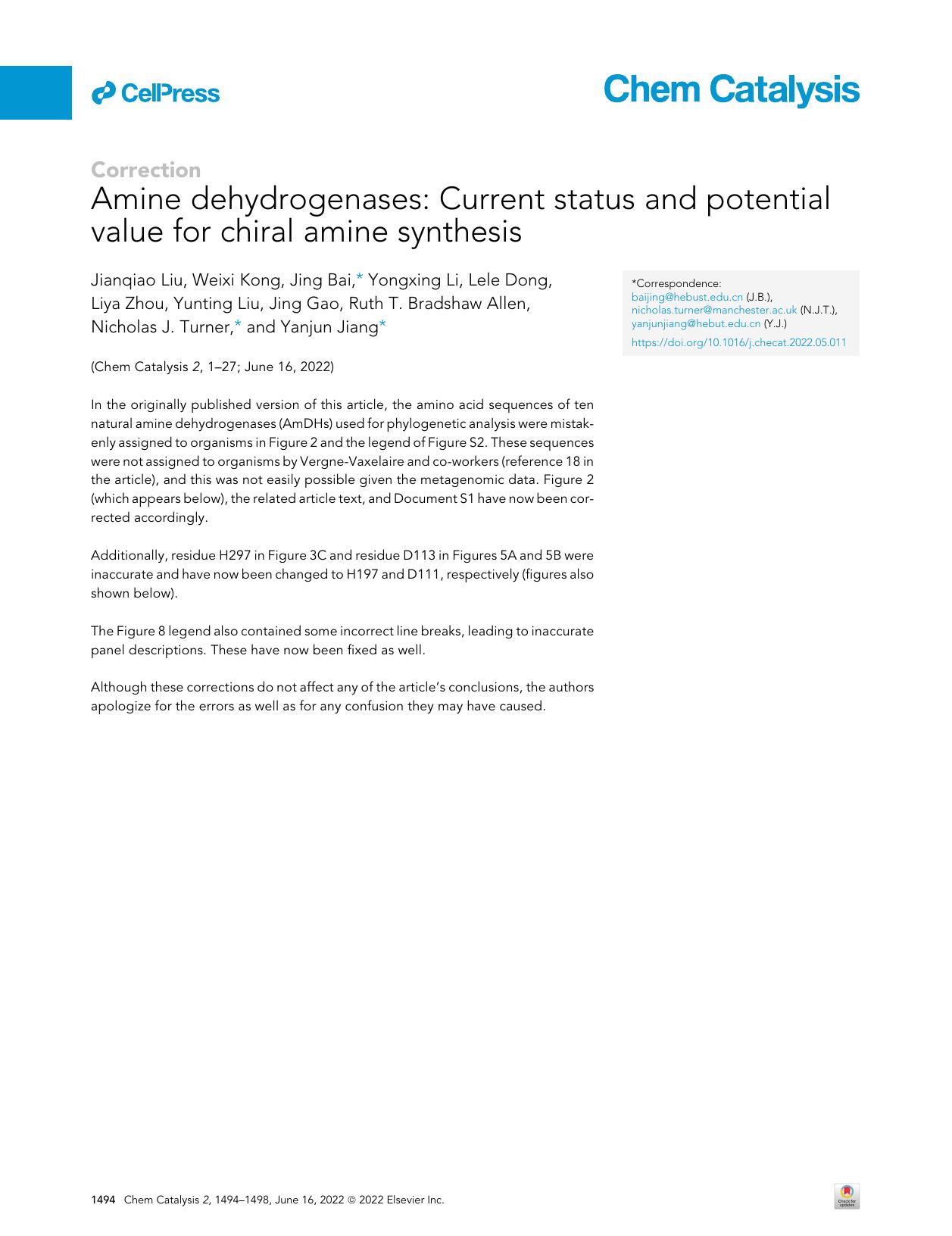 Amine dehydrogenases: Current status and potential value for chiral amine synthesis by unknow