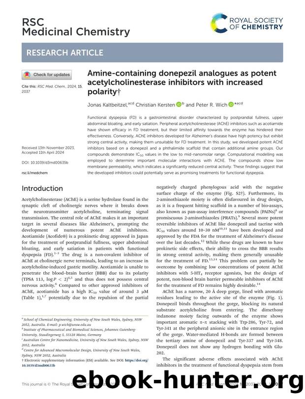 Amine-containing donepezil analogues as potent acetylcholinesterase inhibitors with increased polarity by Jonas Kaltbeitzel & Christian Kersten & Peter R. Wich