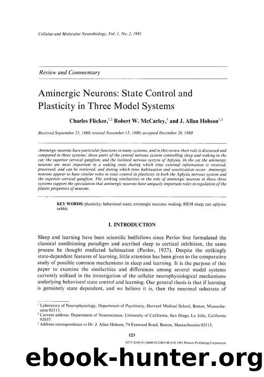 Aminergic neurons: State control and plasticity in three model systems by Unknown