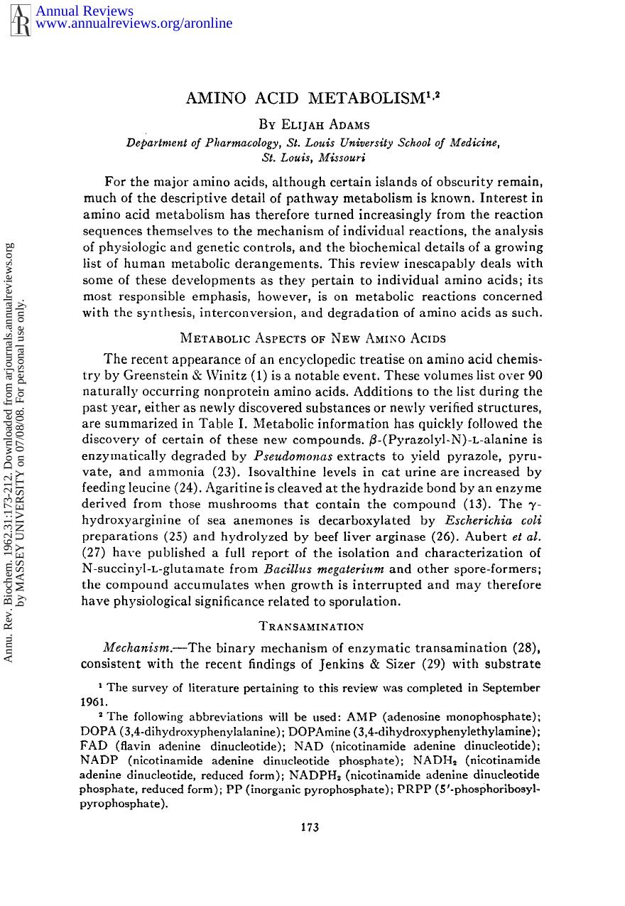 Amino Acid Metabolism by E Adams