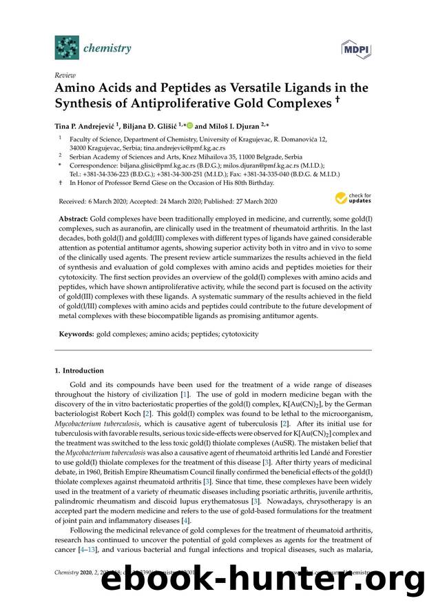 Amino Acids and Peptides as Versatile Ligands in the Synthesis of Antiproliferative Gold Complexes "2279 by Tina P. Andrejević Biljana Đ. Glišić & Miloš I. Djuran