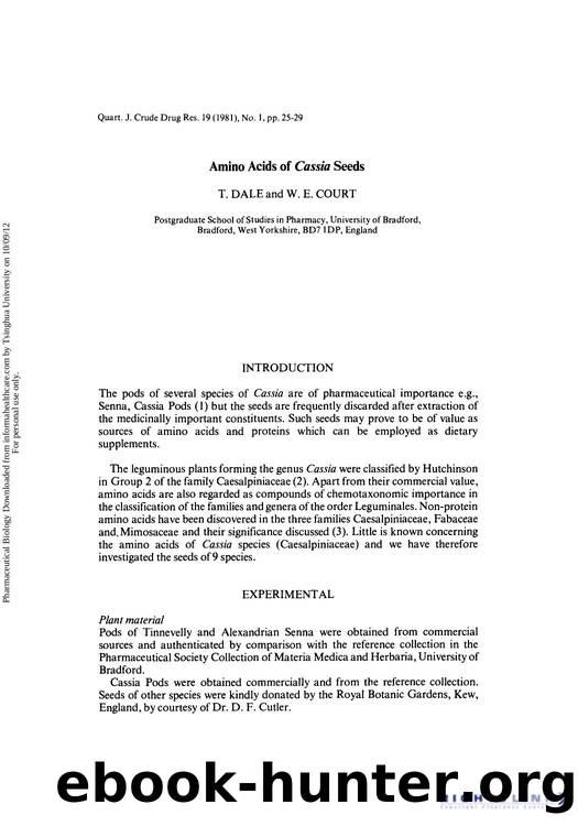 Amino Acids of Cassia Seeds by T. Dale & W. E. Court