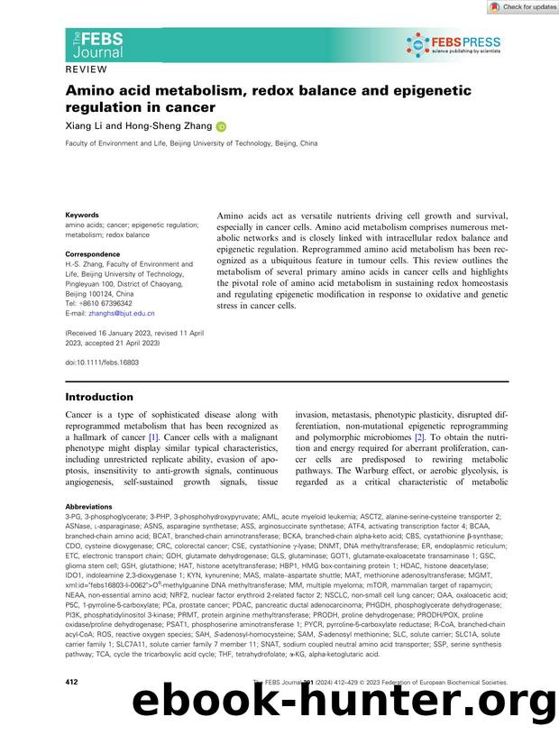 Amino acid metabolism, redox balance and epigenetic regulation in cancer by Unknown