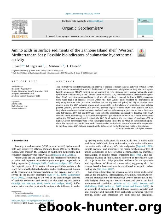 Amino acids in surface sediments of the Zannone Island shelf (Western Mediterranean Sea): Possible bioindicators of submarine hydrothermal activity by E. SaÃ±Ã© & M. Ingrassia & E. Martorelli & FL. Chiocci