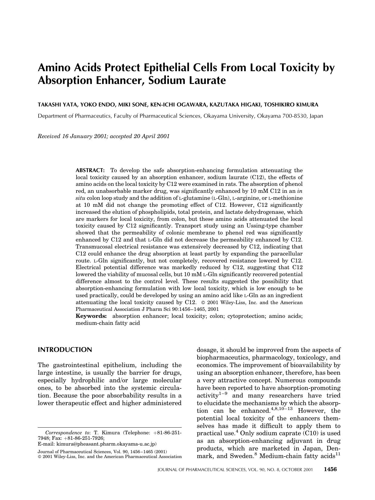 Amino acids protect epithelial cells from local toxicity by absorption enhancer, sodium laurate by Unknown