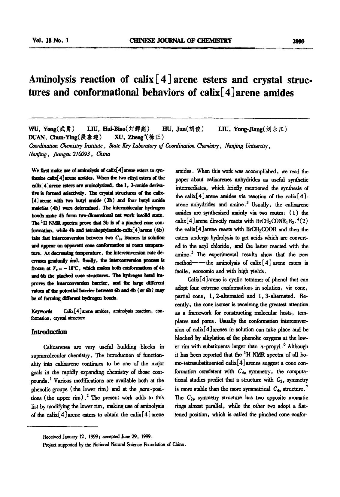 Aminolysis reaction of calix[4]arene esters and crystal structures and conformational behaviors of calix[4]arene amides by Unknown