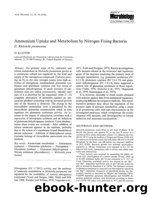 Ammonium uptake and metabolism by nitrogen fixing bacteria by Unknown