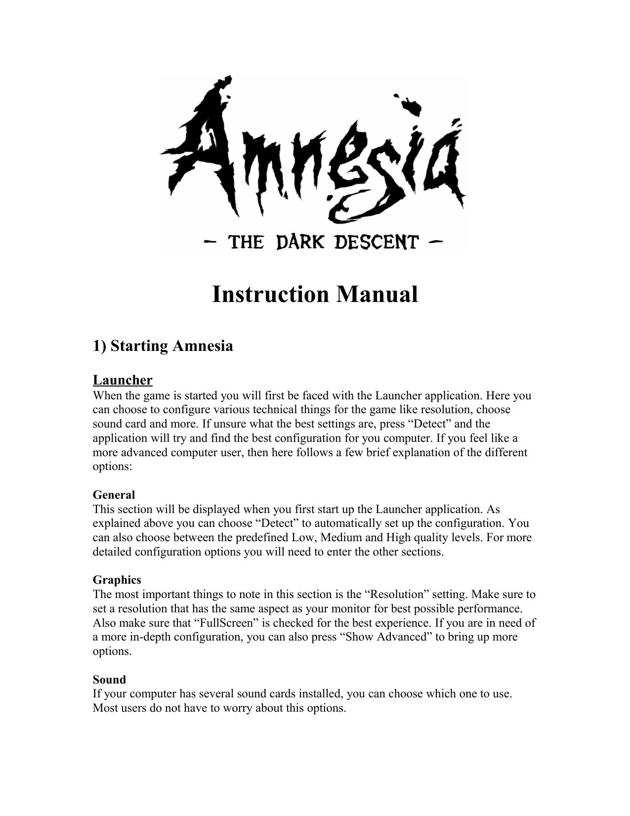 Amnesia the Dark Descent by Manual