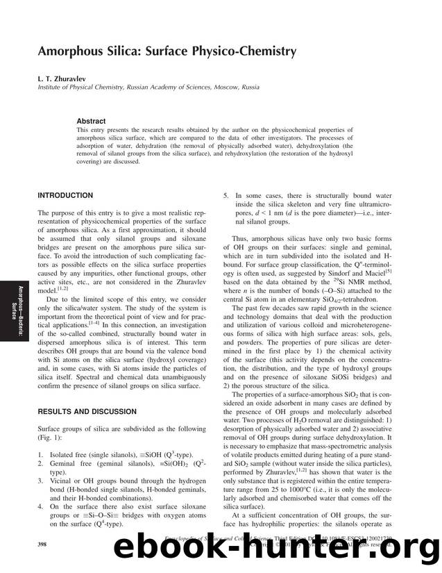 Amorphous Silica: Surface Physico-Chemistry by L. T. Zhuravlev
