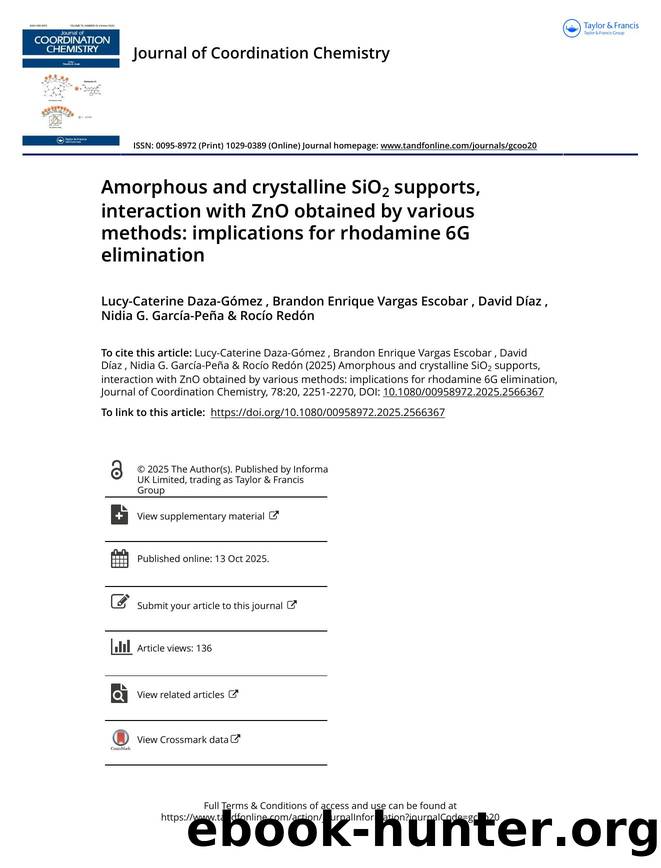 Amorphous and crystalline SiO2 supports, interaction with ZnO obtained by various methods: implications for rhodamine 6G elimination by unknow