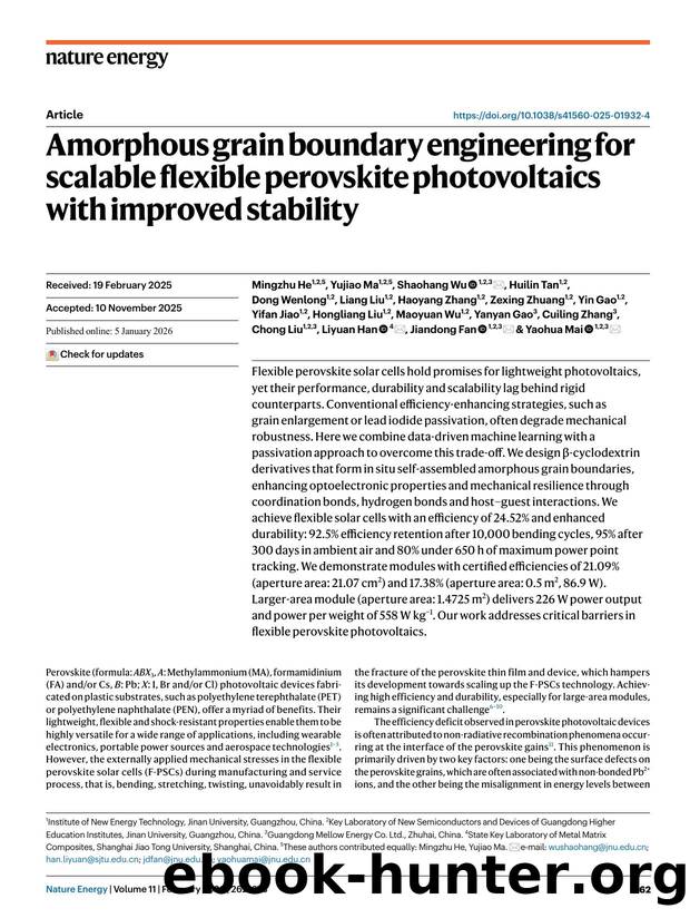 Amorphous grain boundary engineering for scalable flexible perovskite photovoltaics with improved stability by unknow