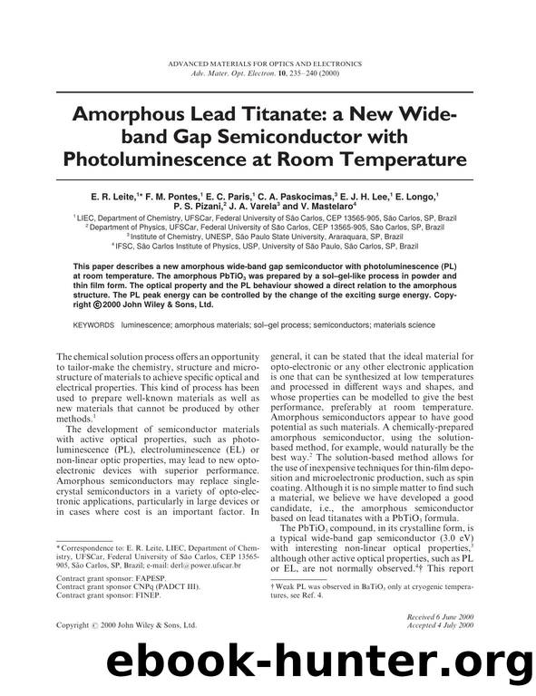 Amorphous lead titanate: a new wide-band gap semiconductor with photoluminescence at room temperature by Unknown