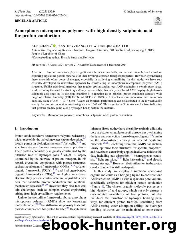 Amorphous microporous polymer with high-density sulphonic acid for proton conduction by Kun Zhang & Yanting Zhang & Lei Wu & Qingchao Liu