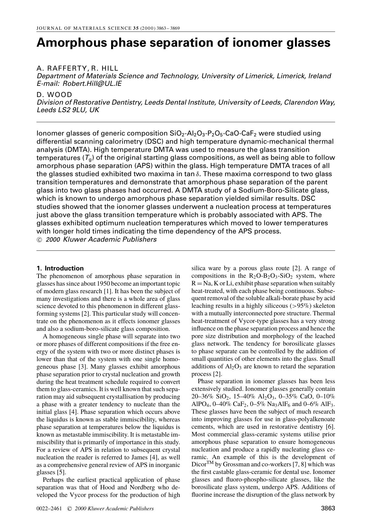 Amorphous phase separation of ionomer glasses by Unknown