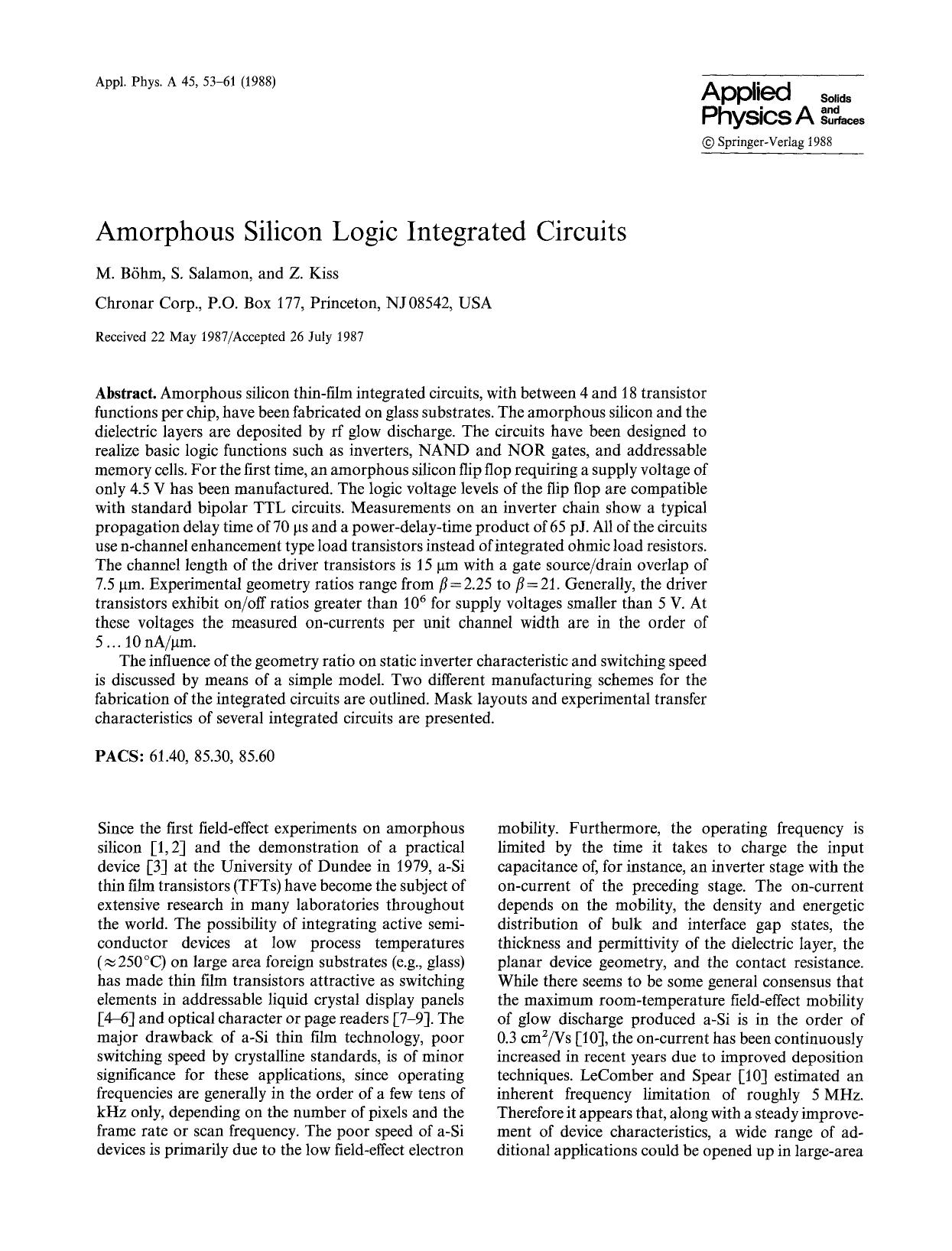 Amorphous silicon logic integrated circuits by Unknown