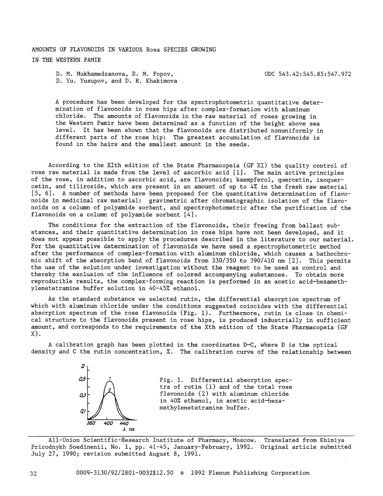 Amounts of flavonoids in various Rosa species growing in the Western Pamir by Unknown