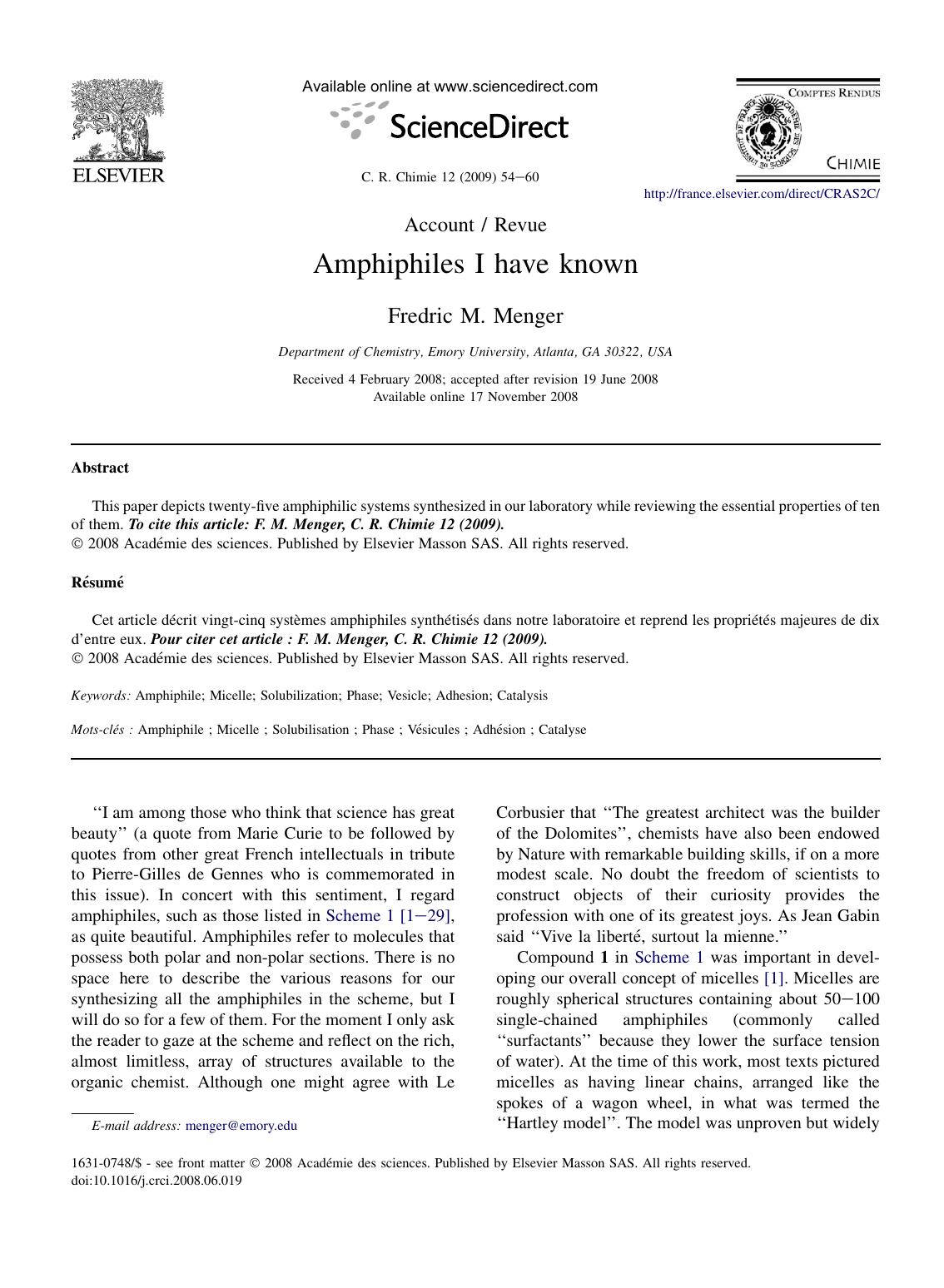 Amphiphiles I have known by Fredric M. Menger