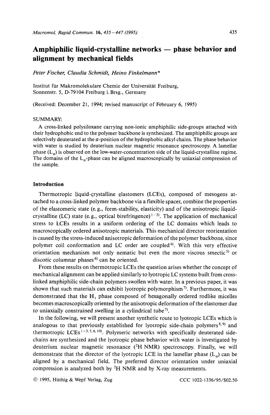 Amphiphilic liquid-crystalline networks - phase behavior and alignment by mechanical fields by Unknown