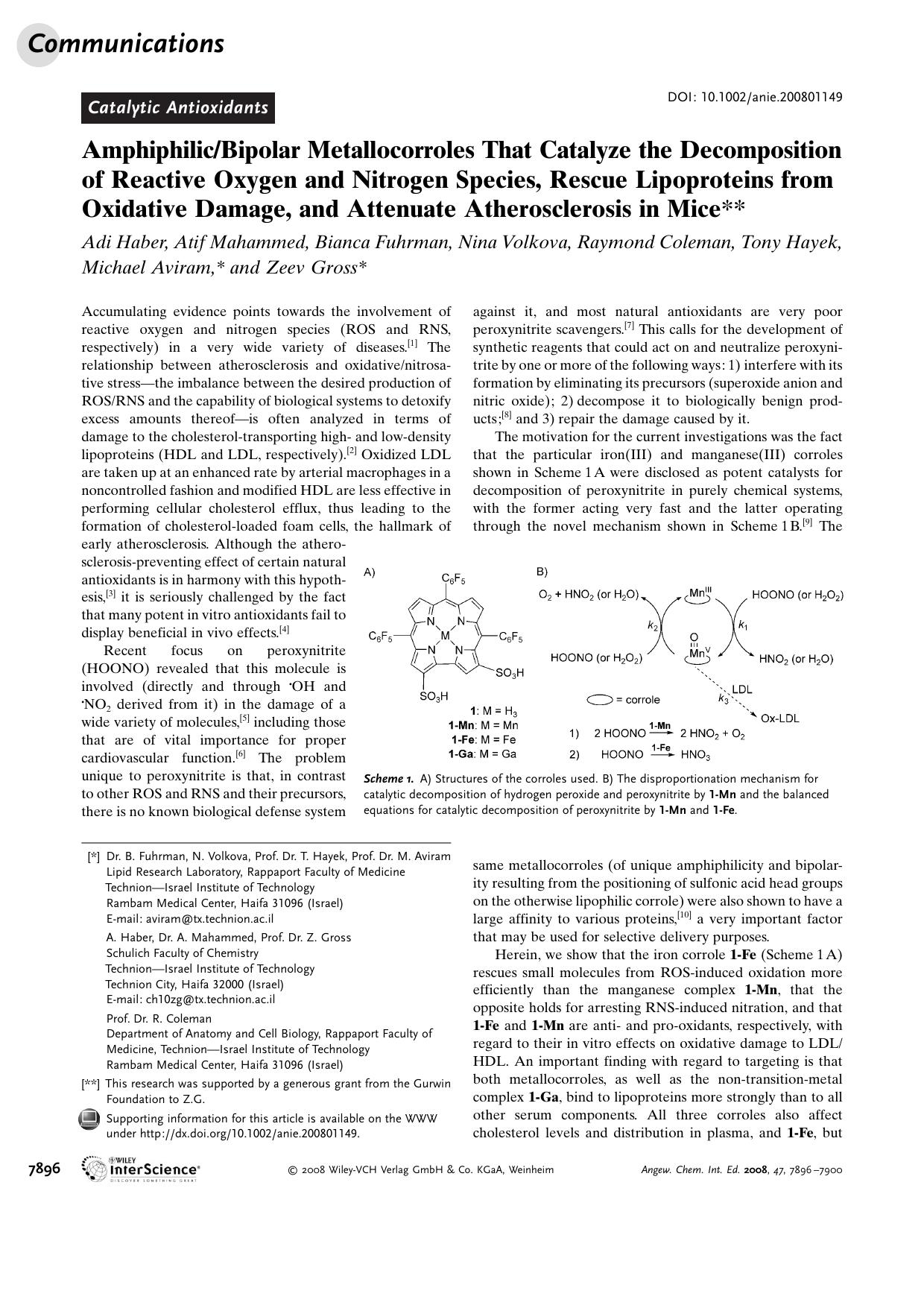 AmphiphilicBipolar Metallocorroles That Catalyze the Decomposition of Reactive Oxygen and Nitrogen Species, Rescue Lipoproteins from Oxidative Damage, and Attenuate Atherosclerosis in Mice by Unknown