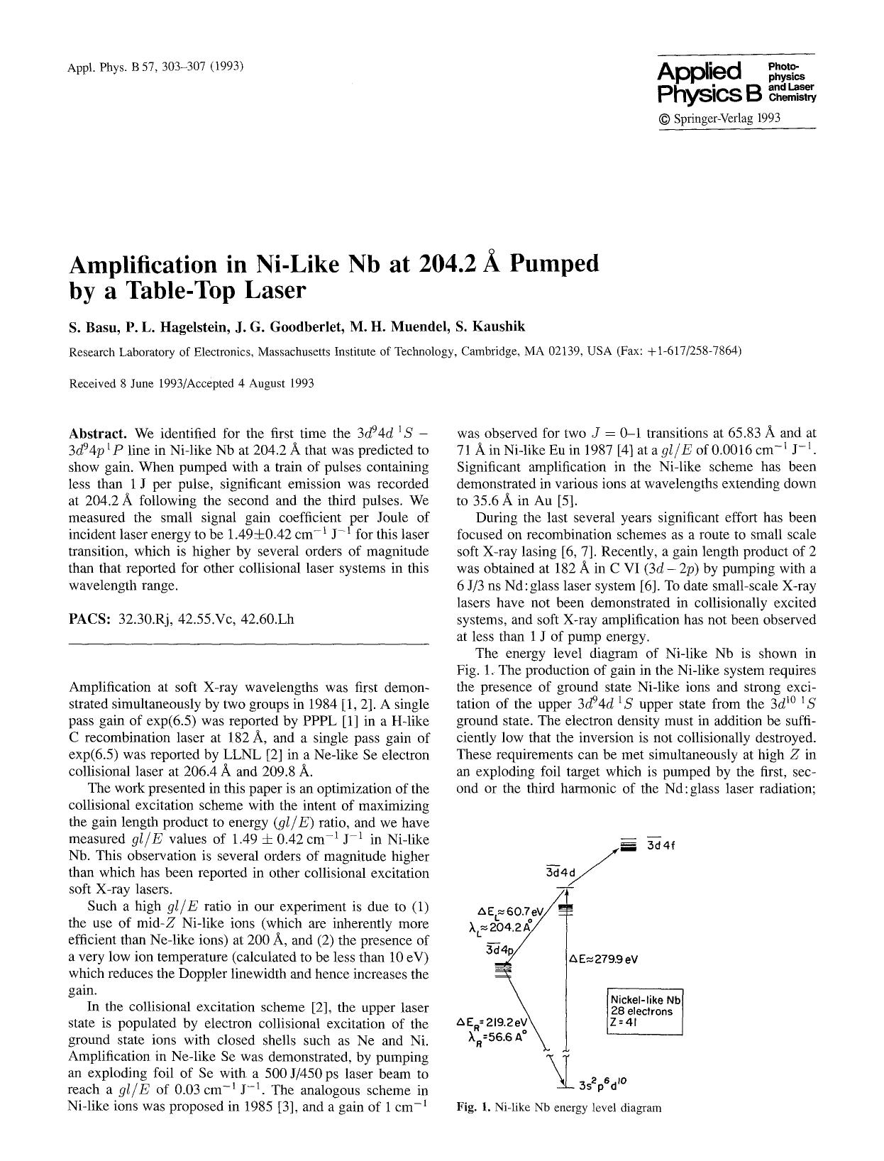 Amplification in Ni-like Nb at 204.2 Å pumped by a table-top laser by unknow