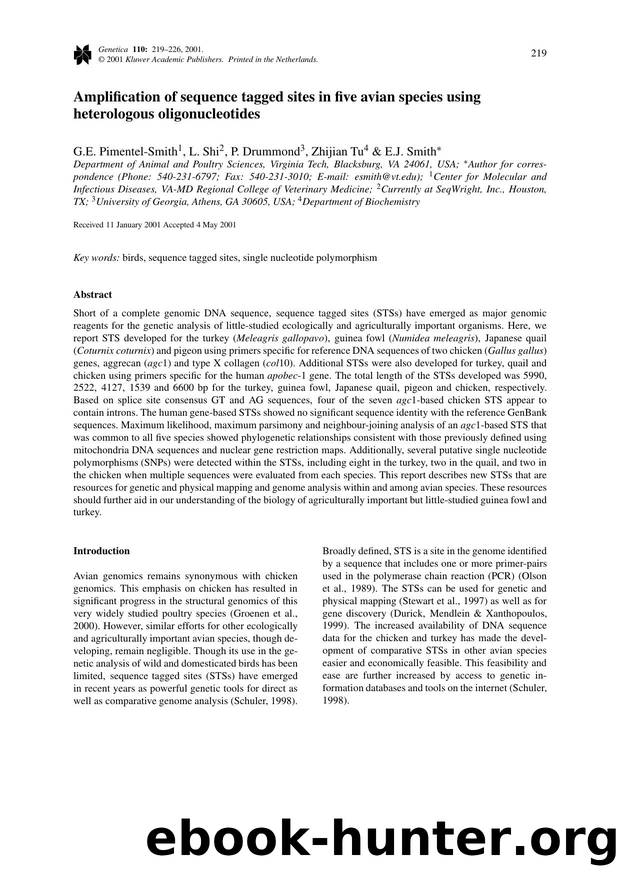 Amplification of sequence tagged sites in five avian species using heterologous oligonucleotides by Unknown