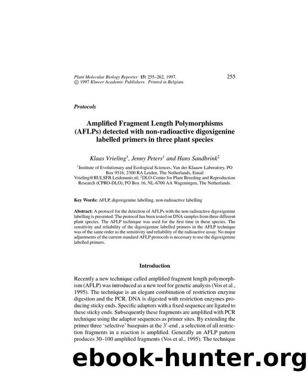 Amplified Fragment Length Polymorphisms (AFLPs) detected with non-radioactive digoxigenine labelled primers in three plant species by Unknown