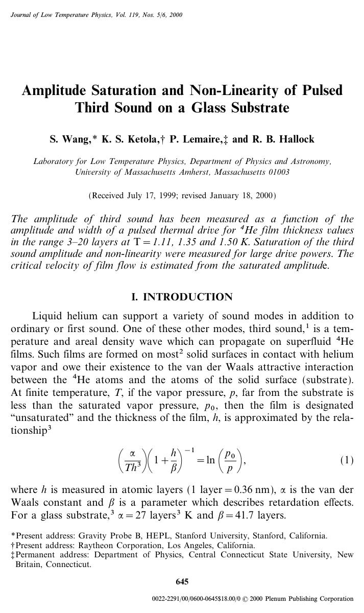 Amplitude Saturation and Non-Linearity of Pulsed Third Sound on a Glass Substrate by Unknown