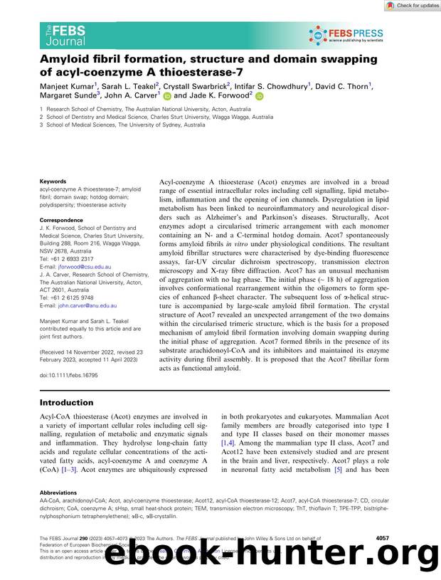 Amyloid fibril formation, structure and domain swapping of acylâcoenzyme A thioesteraseâ7 by Unknown