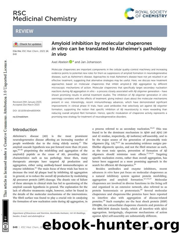 Amyloid inhibition by molecular chaperones in vitro can be translated to Alzheimer's pathology in vivo by Axel Abelein & Jan Johansson