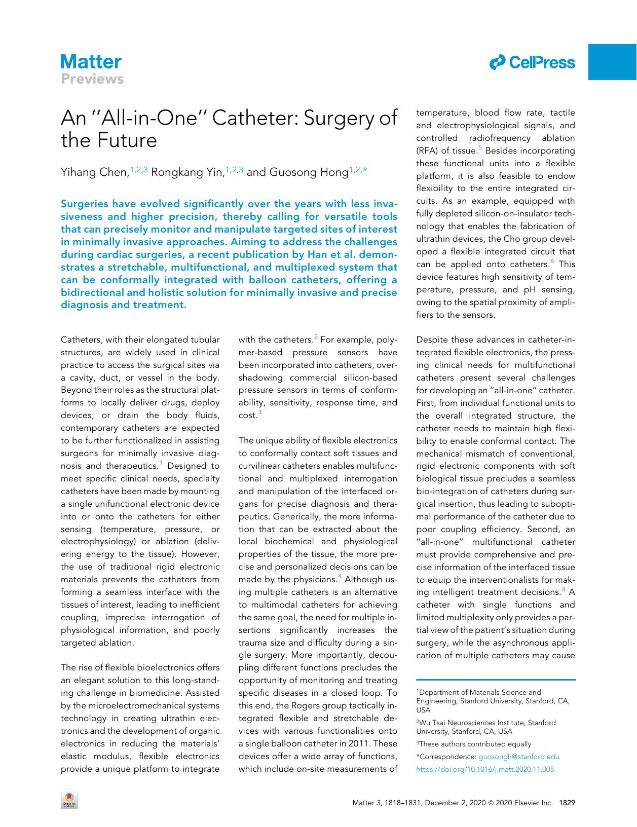 An “All-in-One” Catheter: Surgery of the Future by Yihang Chen & Rongkang Yin & Guosong Hong