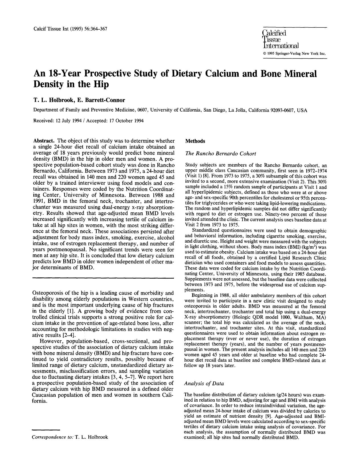 An 18-year prospective study of dietary calcium and bone mineral density in the hip by Unknown