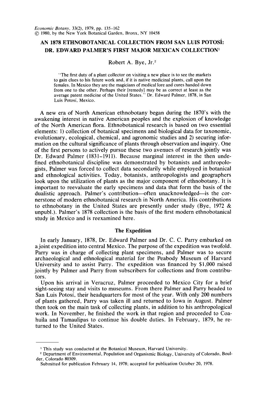 An 1878 ethnobotanical collection from San Luis Potosí: Dr. Edward Palmer’s first major Mexican collection by Unknown