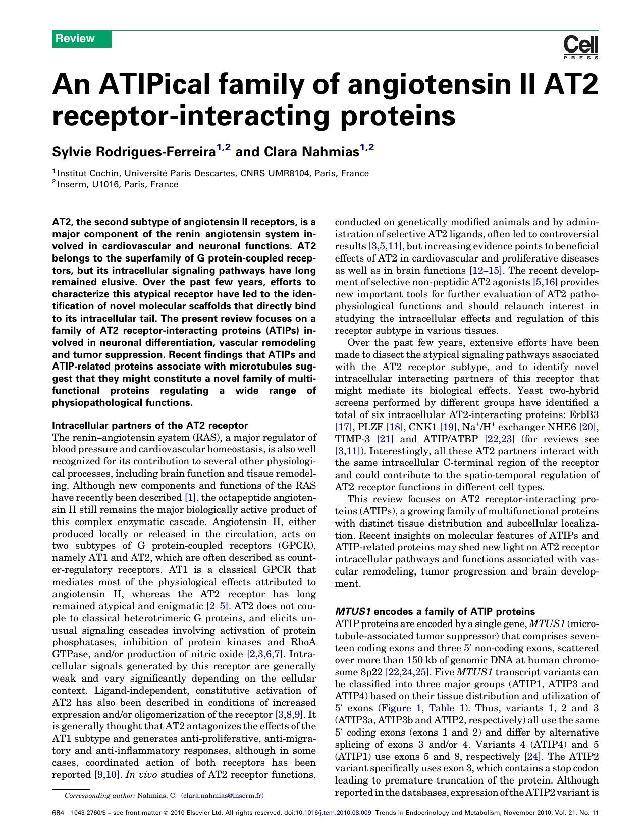 An ATIPical family of angiotensin II AT2 receptor-interacting proteins by Sylvie Rodrigues-Ferreira