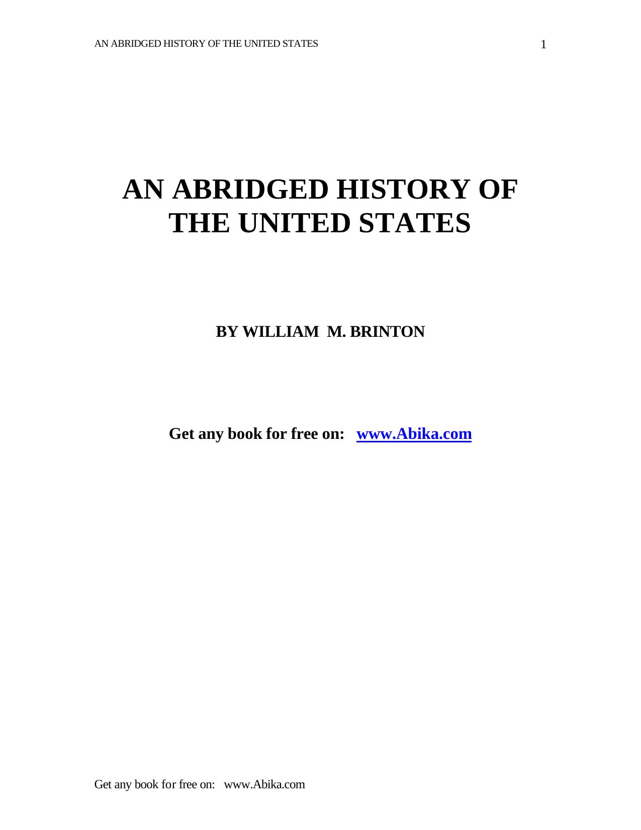 An Abridged History of the United States by WILLIAM M. BRINTON