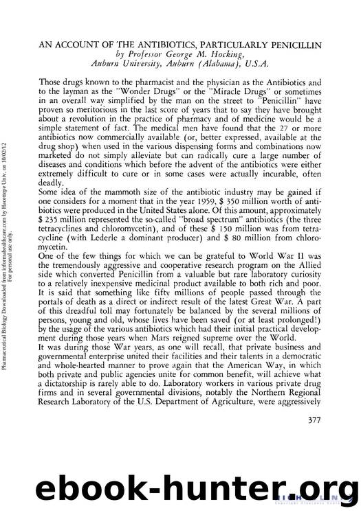 An Account of the Antibiotics, Particularly Penicillin by George M. Hocking