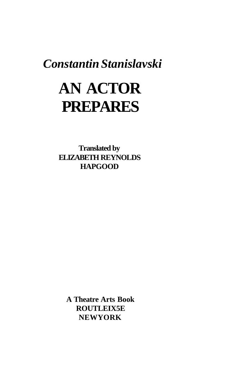 An Actor Prepares by Constantin Stanislavski