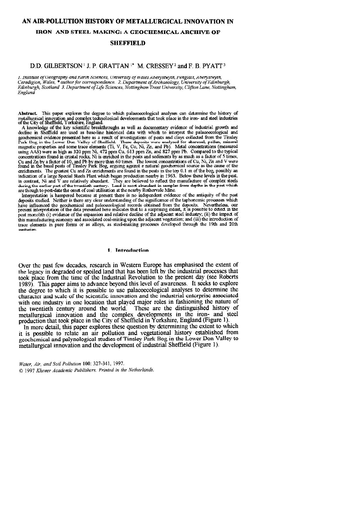 An Air-Pollution History of Metallurgical Innovation in Iron- and Steel-Making: A Geochemical Archive of Sheffield by Unknown