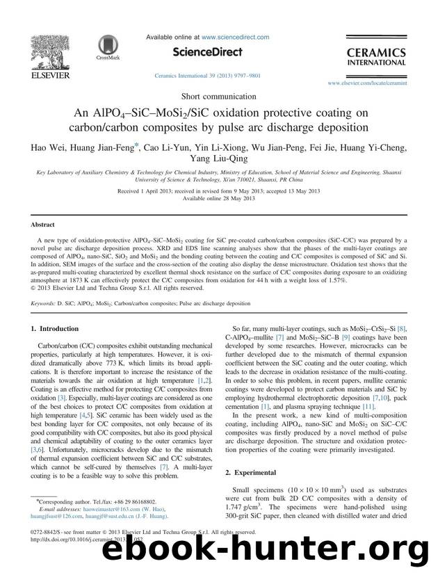 An AlPO4âSiCâMoSi2SiC oxidation protective coating on carboncarbon composites by pulse arc discharge deposition by unknow