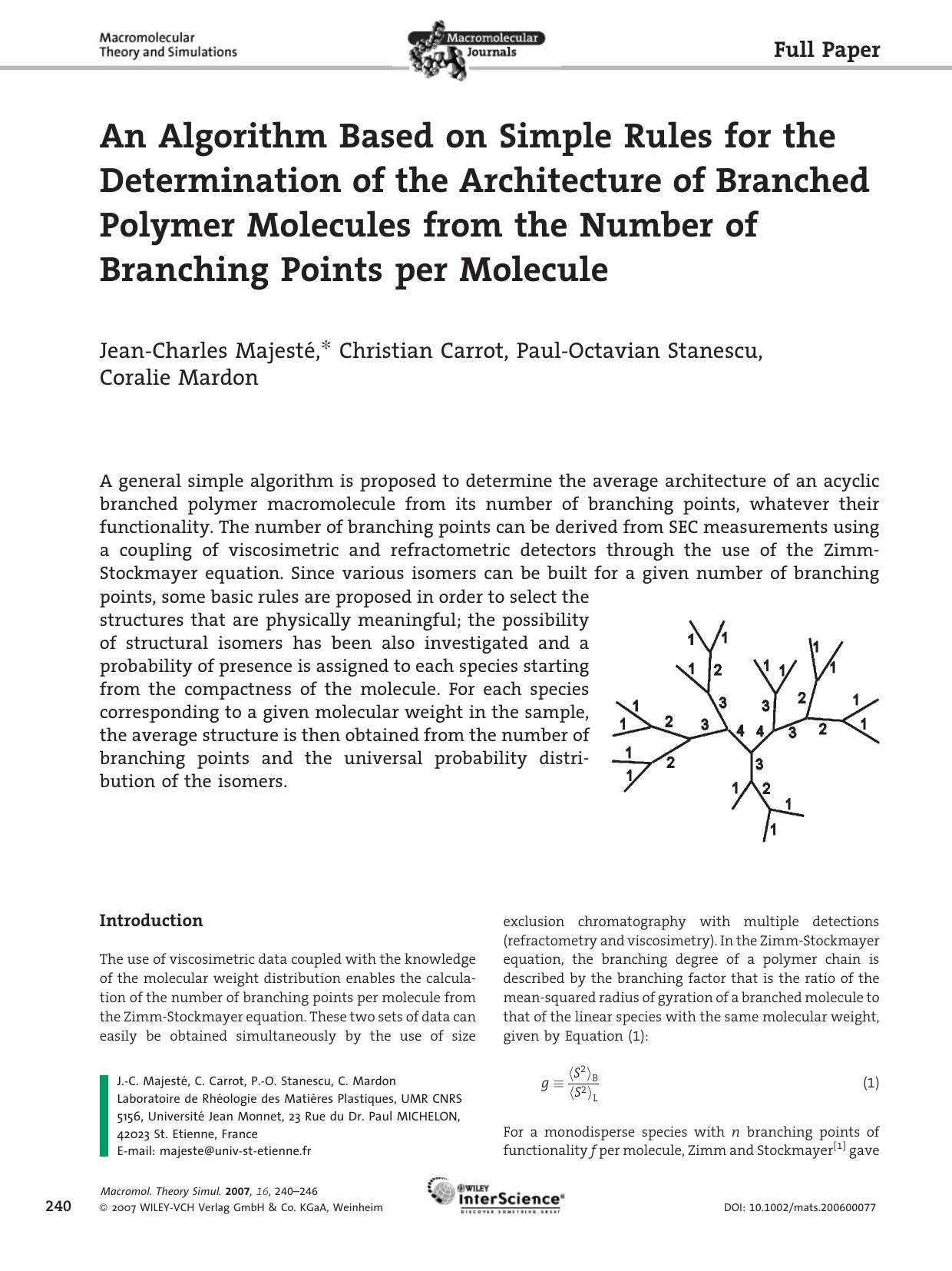 An Algorithm Based on Simple Rules for the Determination of the Architecture of Branched Polymer Molecules from the Number of Branching Points per Molecule by Unknown