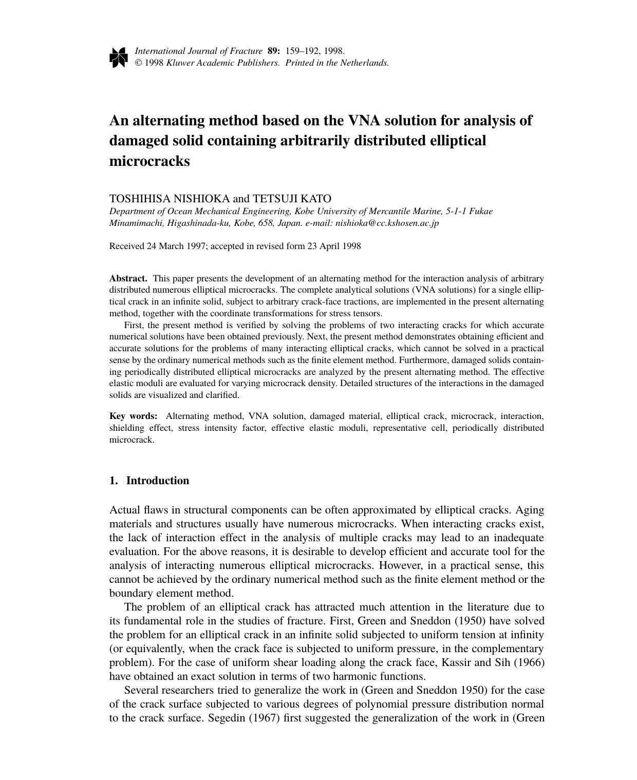 An Altgernating Method Based on the VNA Solution for Analysis of Damaged Solid Containing Arbitrarily Distributed Elliptical Microcracks by Unknown