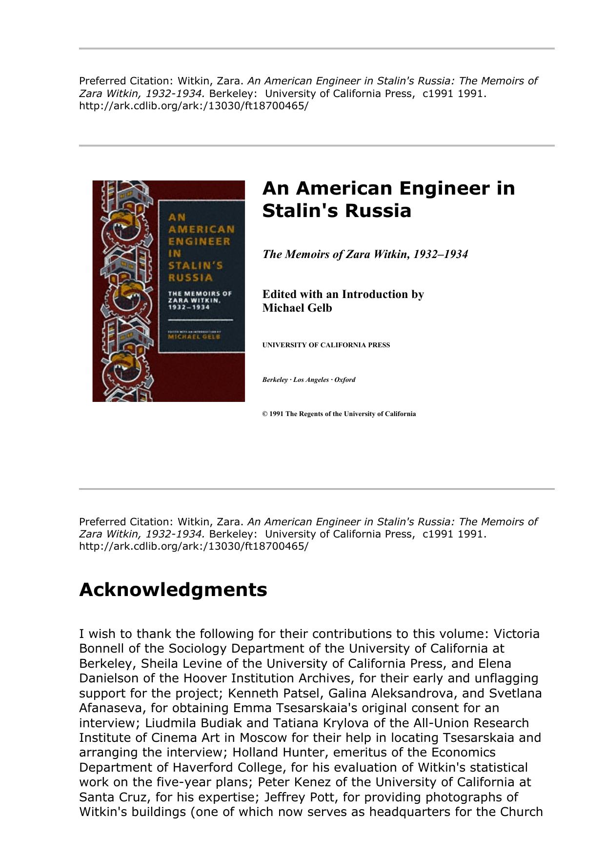 An American Engineer in Stalin's Russia by Unknown