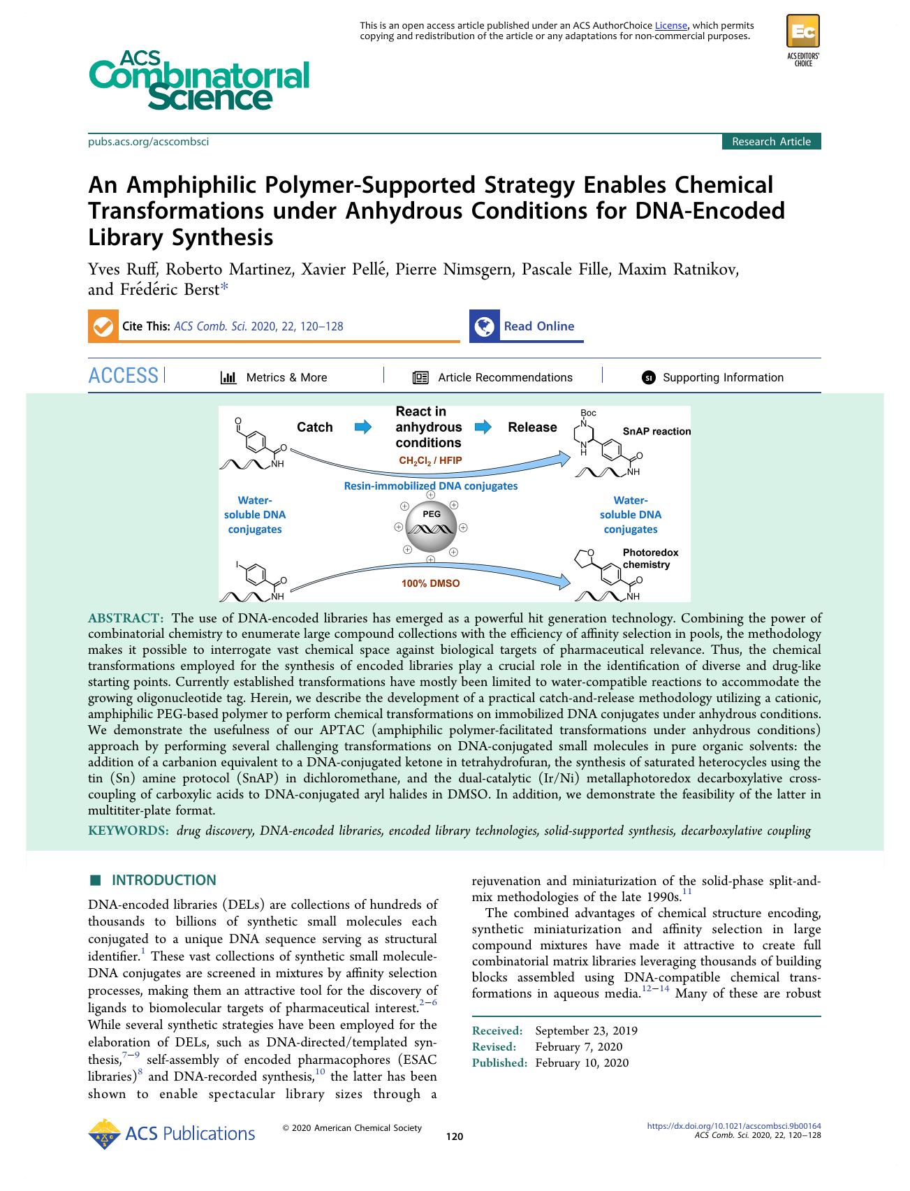 An Amphiphilic Polymer-Supported Strategy Enables Chemical Transformations under Anhydrous Conditions for DNA-Encoded Library Synthesis by unknow