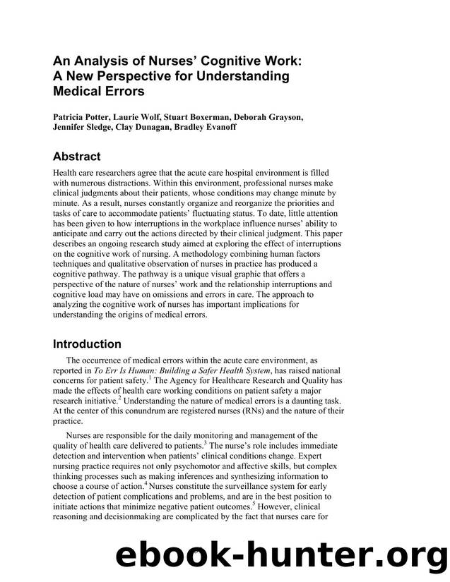 An Analysis of Nurses' Cognitive Work: A New Perspective for Understanding Medical Errors by Unknown