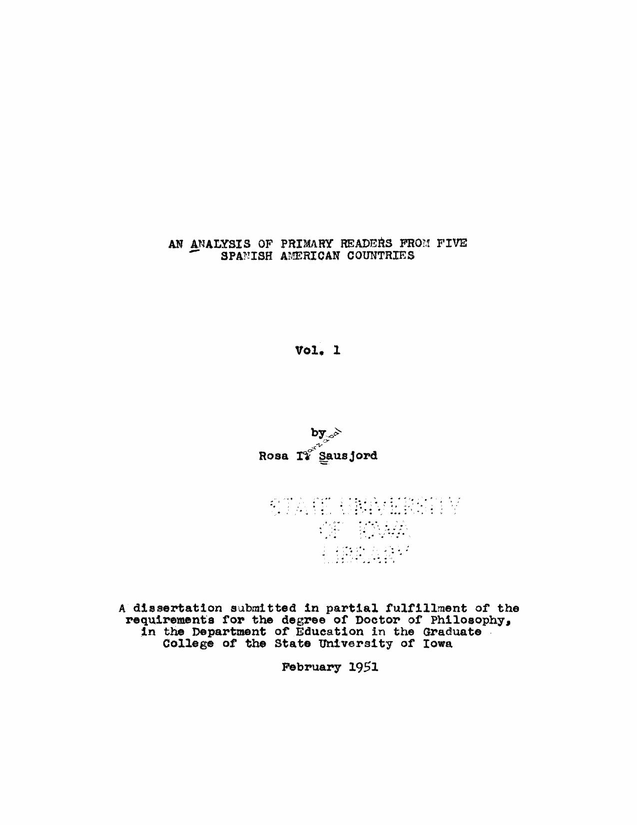 An Analysis of Primary Readers from Five Spanish-American Countries by Sausjord Rosa Igarzabal