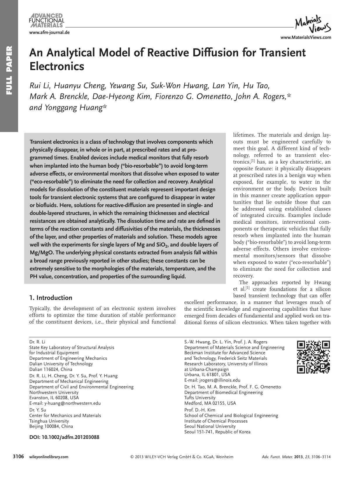An Analytical Model of Reactive Diffusion for Transient Electronics by paccess12