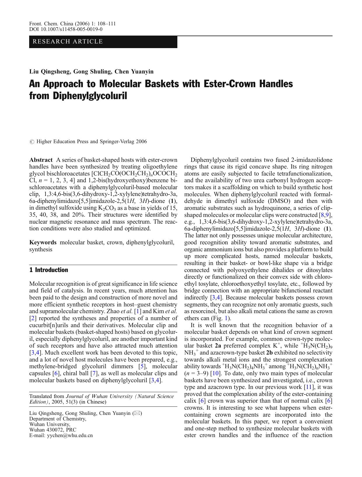 An Approach to Molecular Baskets with Ester-Crown Handles from Diphenylglycoluril by Unknown