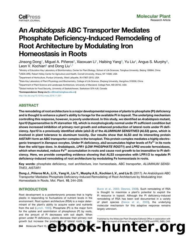 An Arabidopsis ABC Transporter Mediates Phosphate Deficiency-Induced Remodeling of Root Architecture by Modulating Iron Homeostasis in Roots by unknow