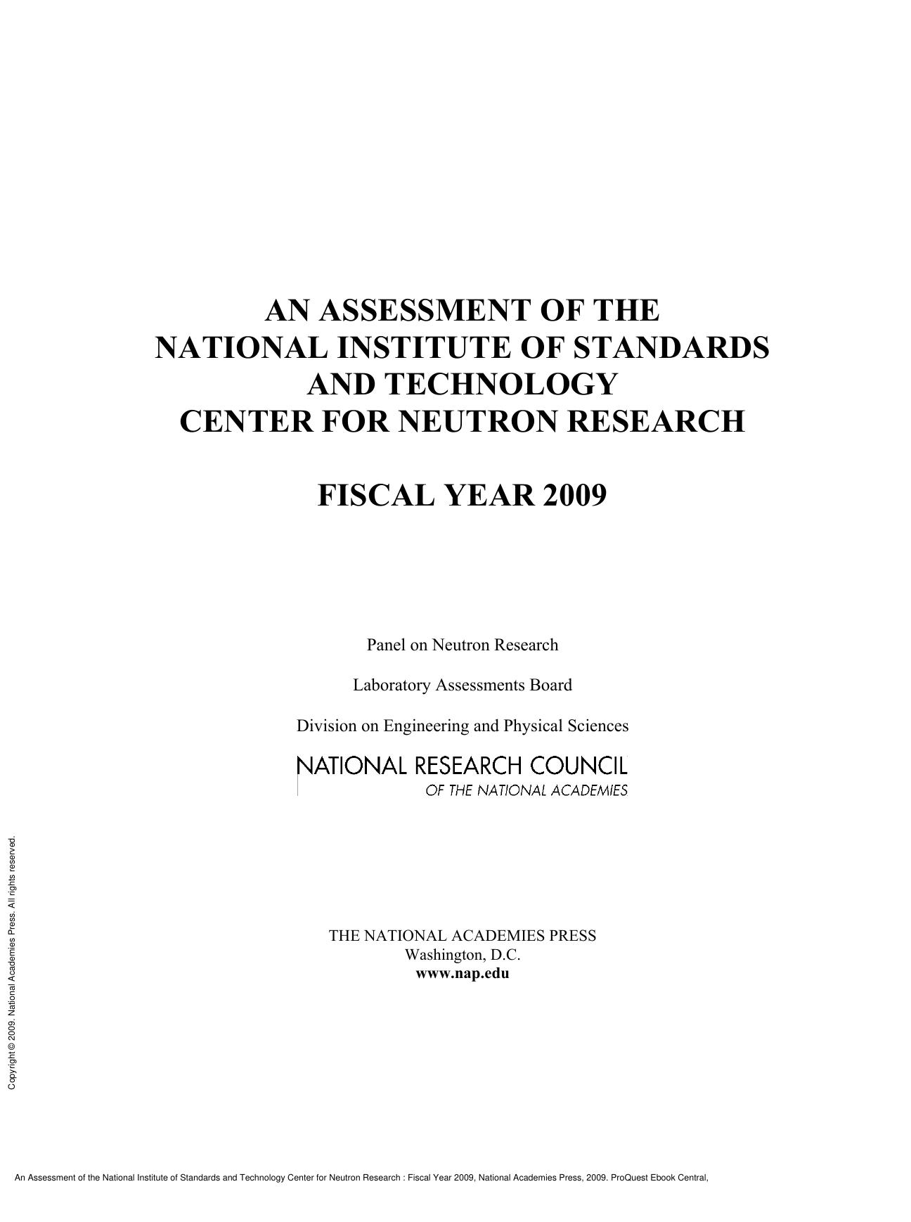 An Assessment of the National Institute of Standards and Technology Center for Neutron Research : Fiscal Year 2009 by unknow